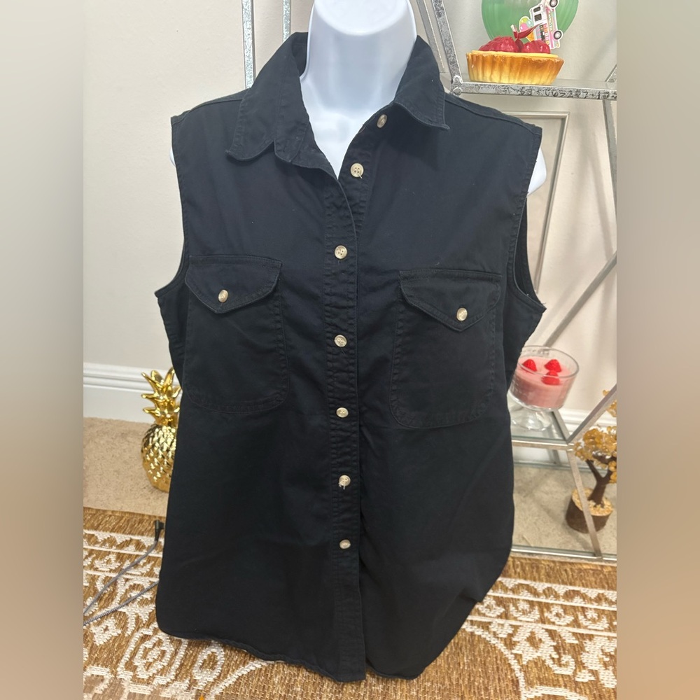 Nuovo County Seat Jeanswear womens black denim lightweight vest size lg cotton